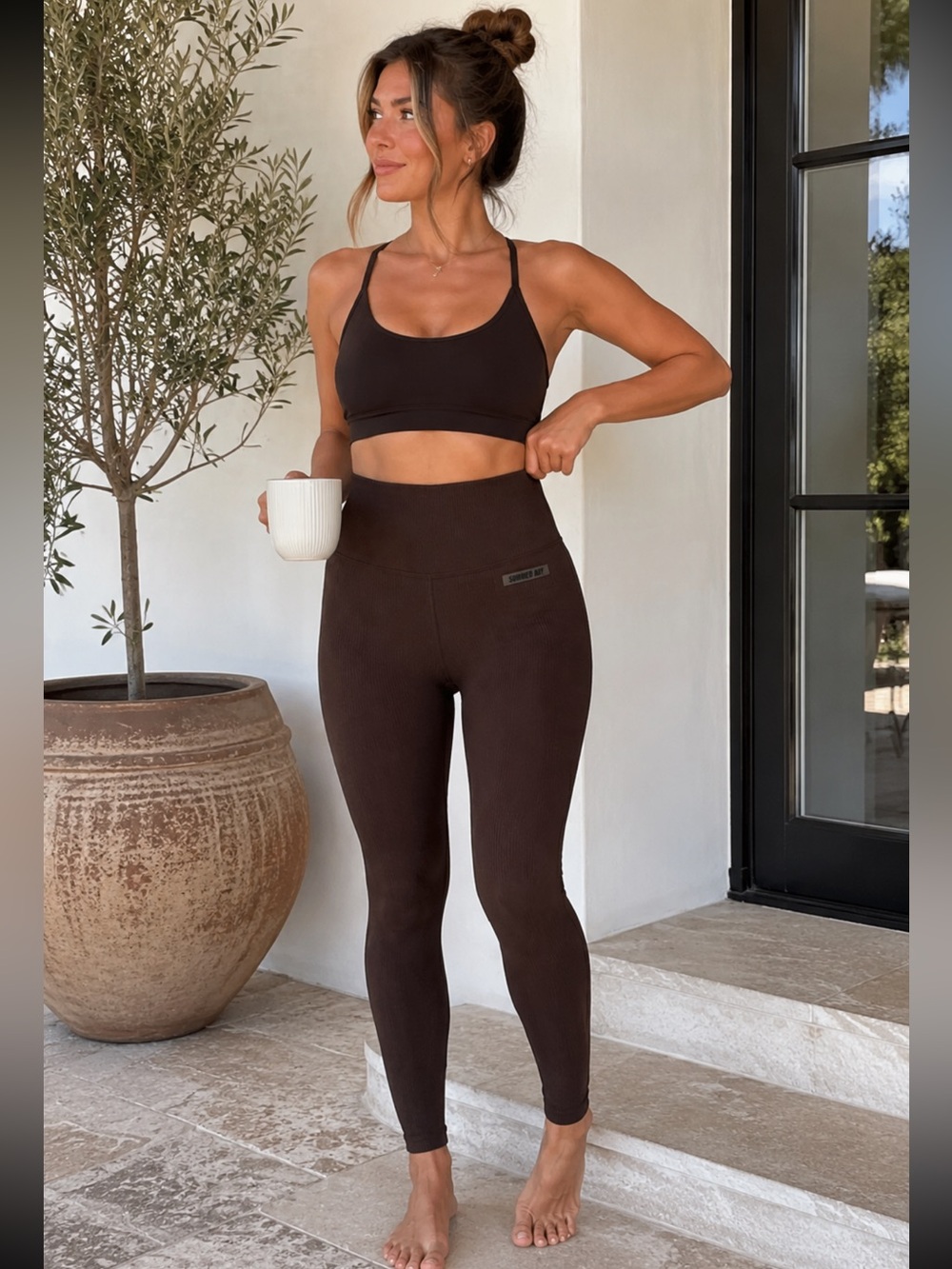 Sommer Ray Chocolate Brown Ribbed Seamless High Rise Athletic Leggings Small